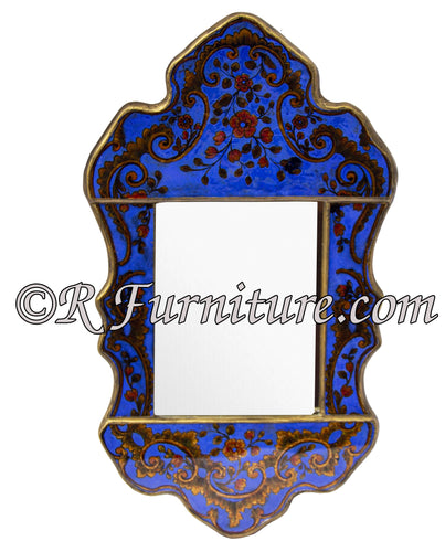 Reverse painted glass mirror Isabellina Cobalt Blue with Gold